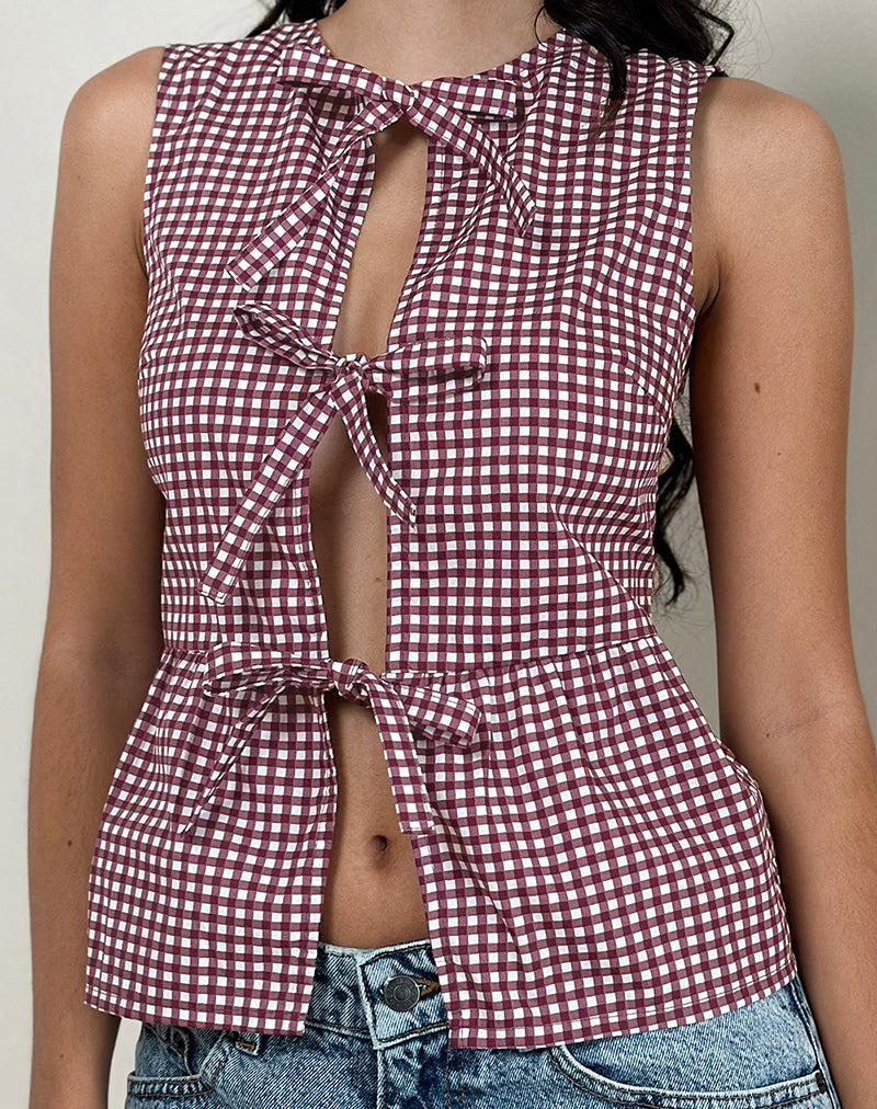 Kayvata Top in Mini Gingham Wine