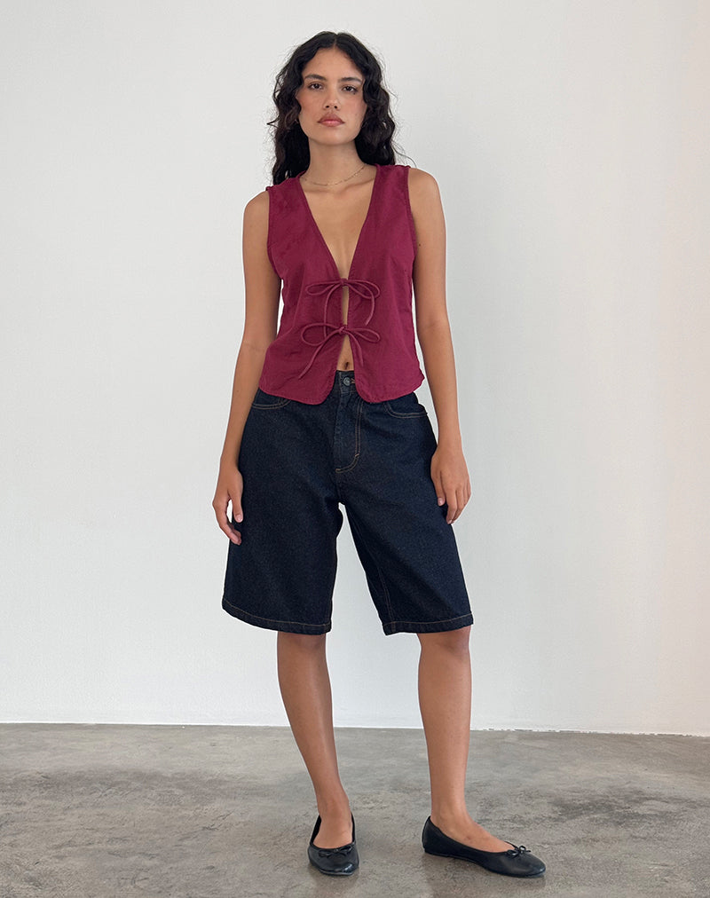 Kayve Tie Front Top in Burgundy