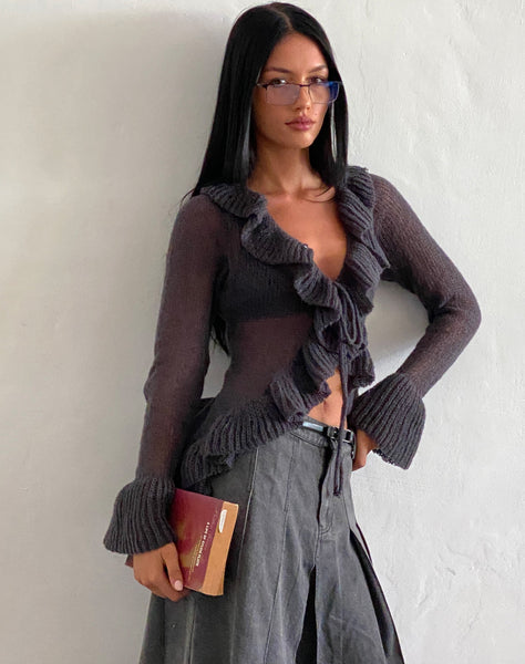 新品タグ付きRuffle Pleated Knit Cardigan Dark Charcoal Ruffle Knit Cardigan | Kendra – motelrocks-com-aus
