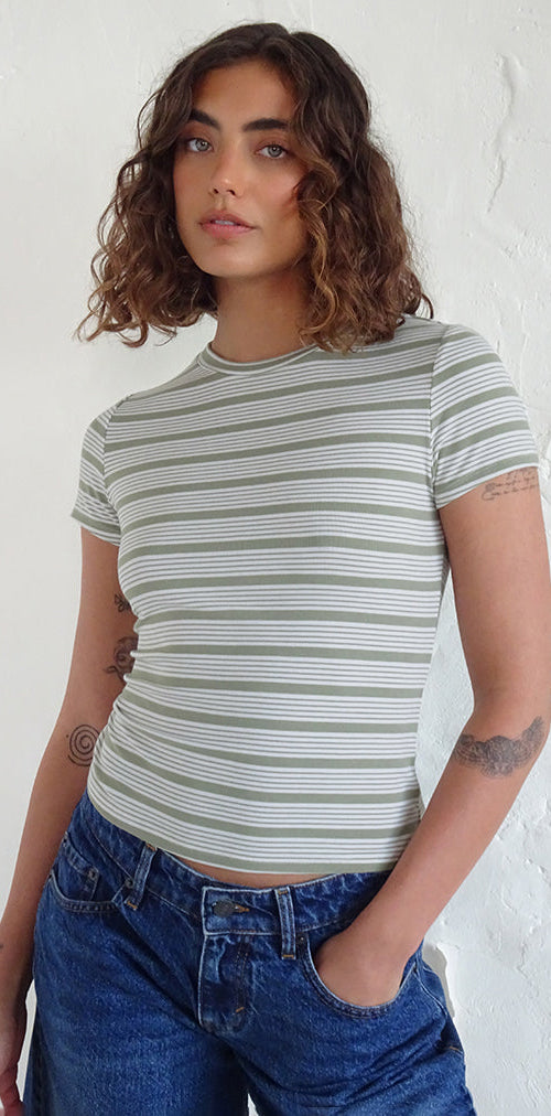 Image of Kenichi Top in Stripe Sage Green Jersey