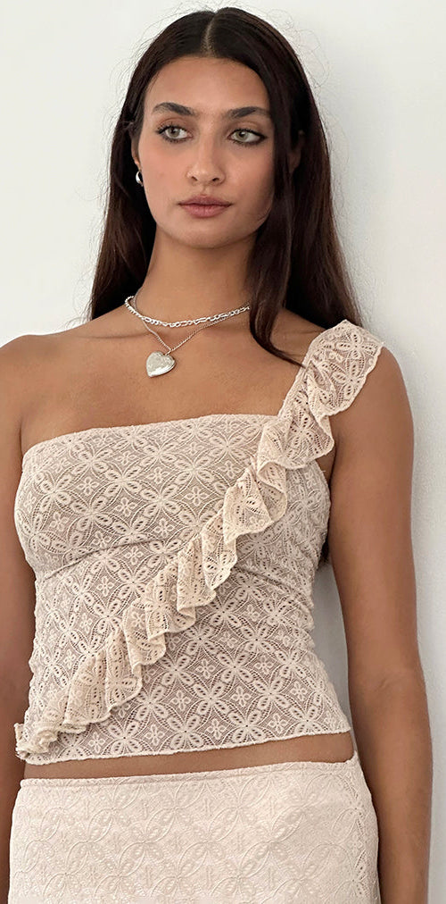 Image of Kezia Bandeau Frill Top in Textured Nude Lace