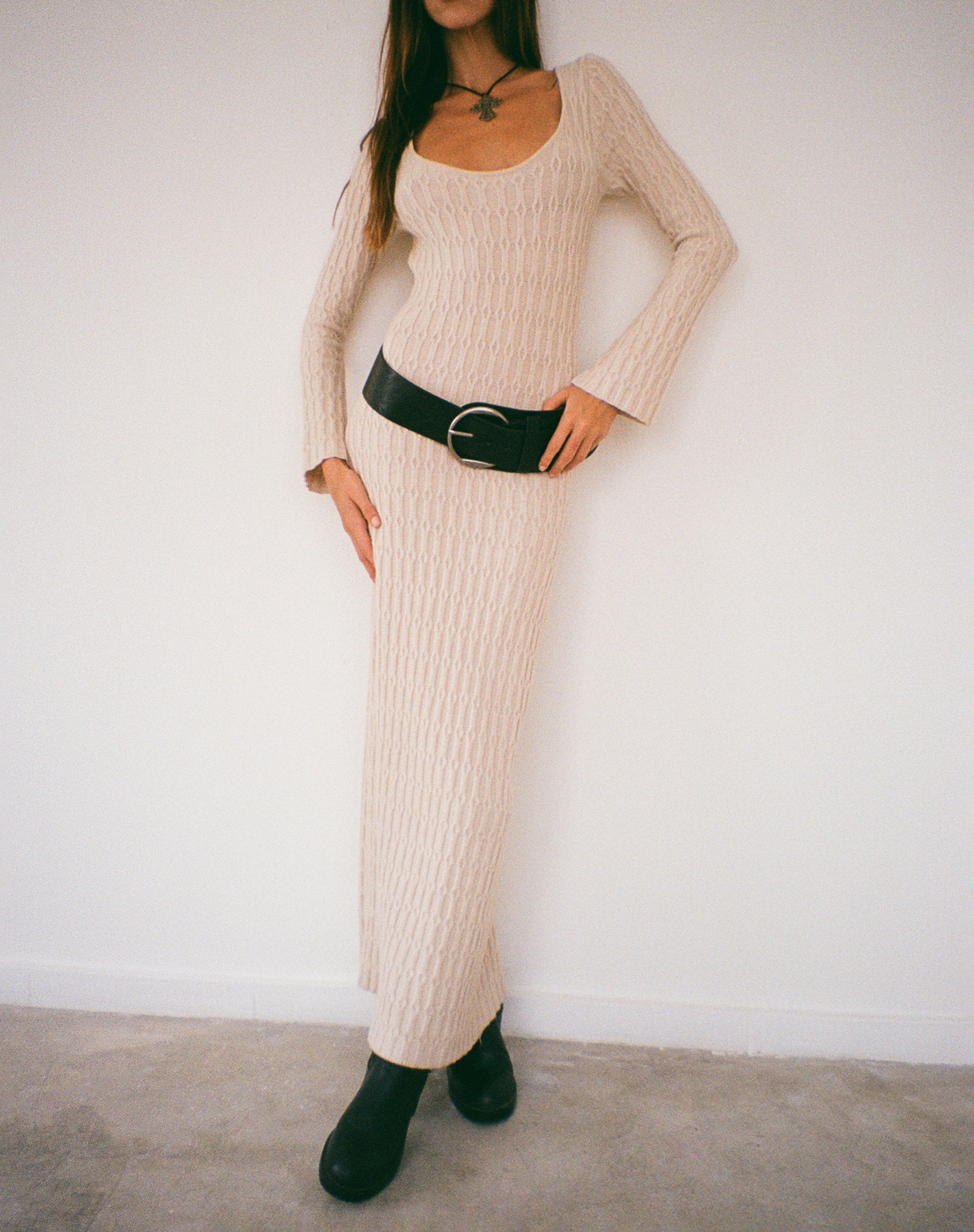 Image of Kiasta Long Sleeve Maxi Dress in Neutral Knit