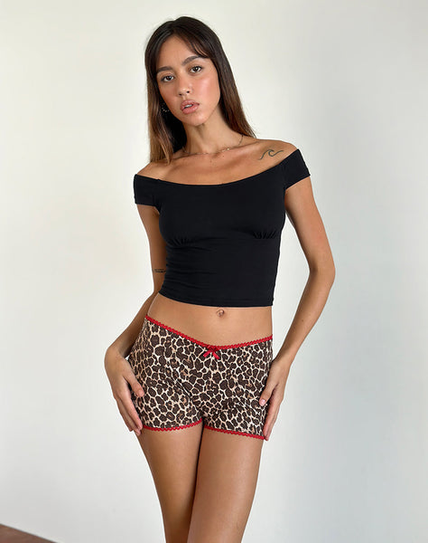 Leopard Print Micro Shorts with Red Trim | Kichi