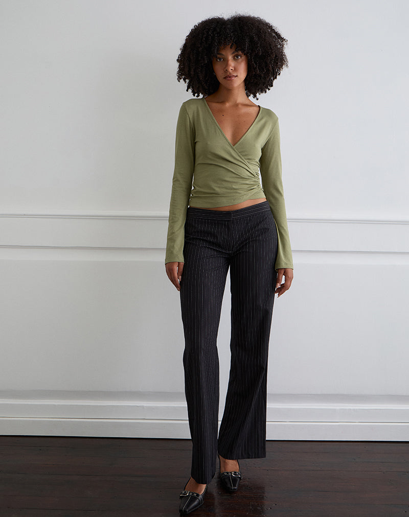 Image of Kien Long Sleeve Wrap Top in Olive
