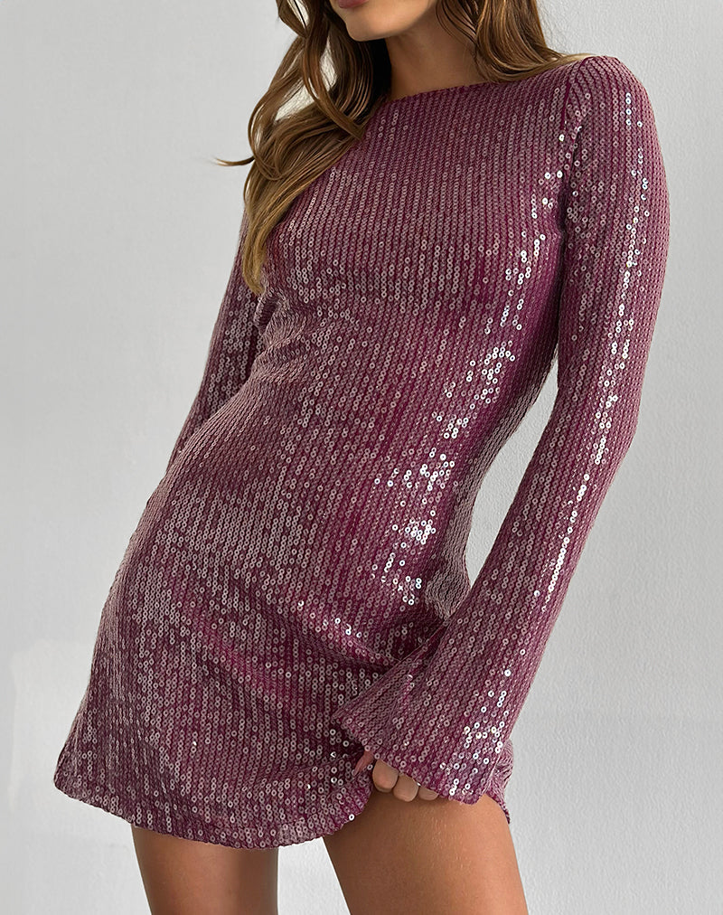 Image of Kimberly Mini Dress in Clear Sequin Maroon