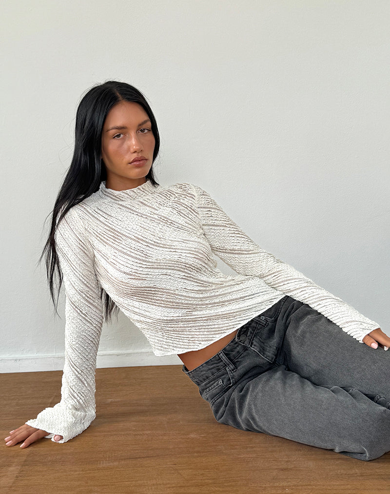 Image of Kittie Long Sleeve Top in Textured Ivory
