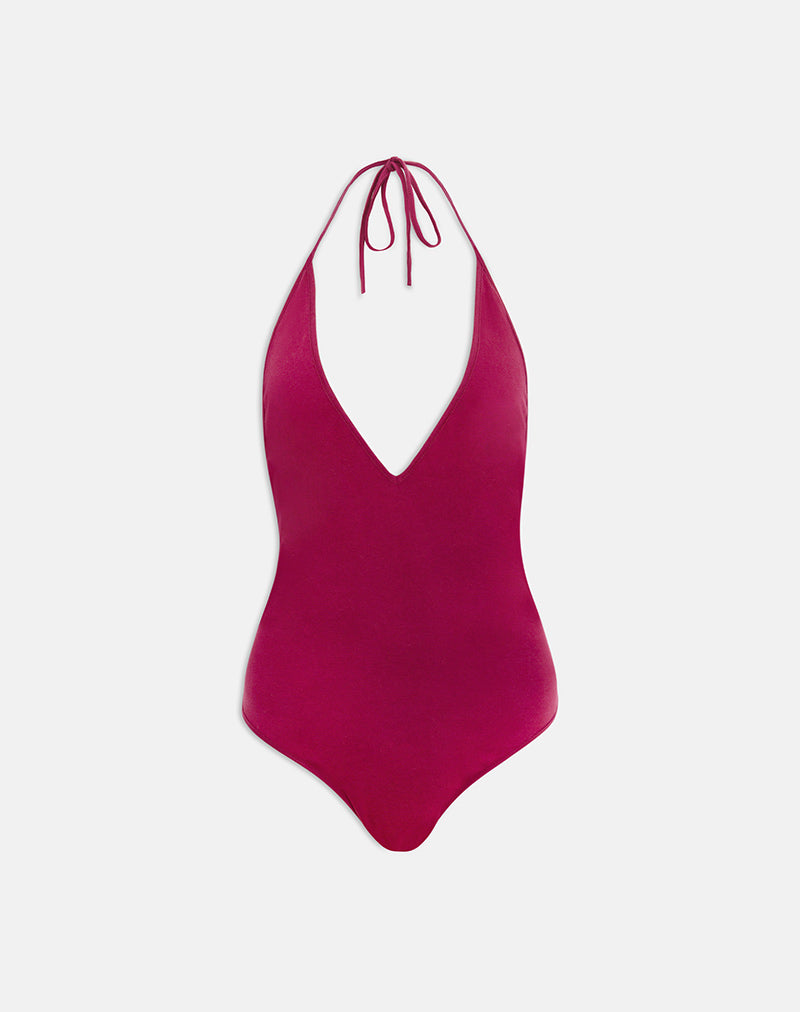 Image of Kitty Deep Plunge Bodysuit in Burgundy