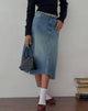 Image of Low Rise Denim Midi Skirt in Vintage Blue Green