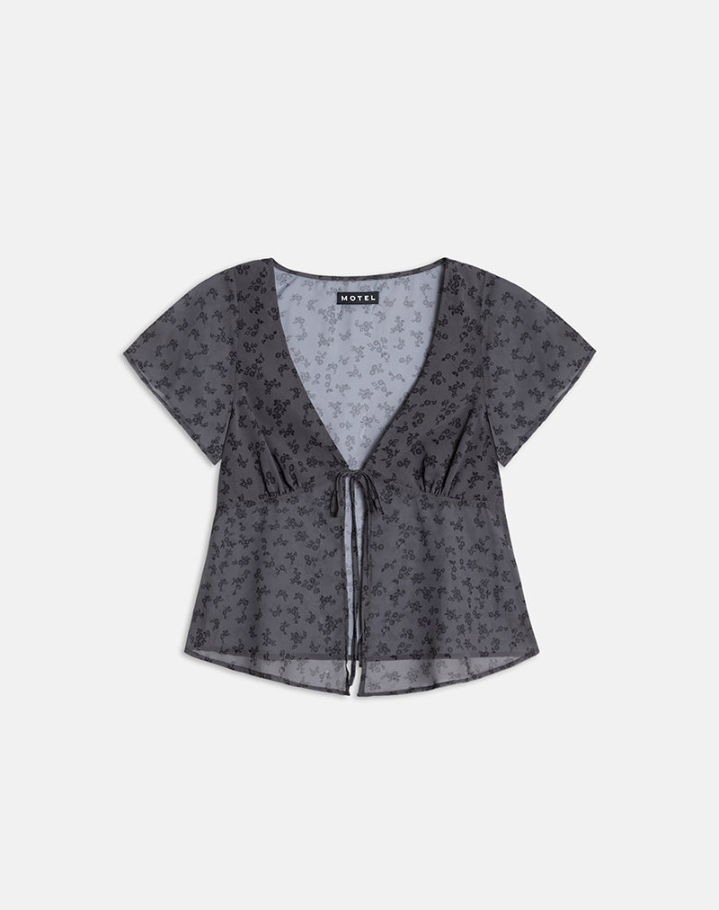 Image of Kota Chiffon Blouse in Minimal Flower Dark Grey