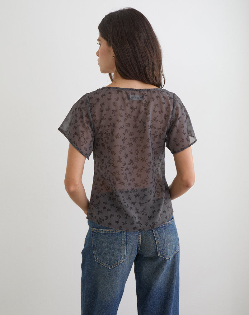 Image of Kota Chiffon Blouse in Minimal Flower Dark Grey
