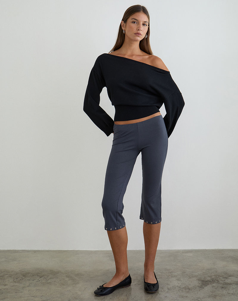 Image of Kyogai Capri Trouser in Jersey Ocean Storm with Eyelets