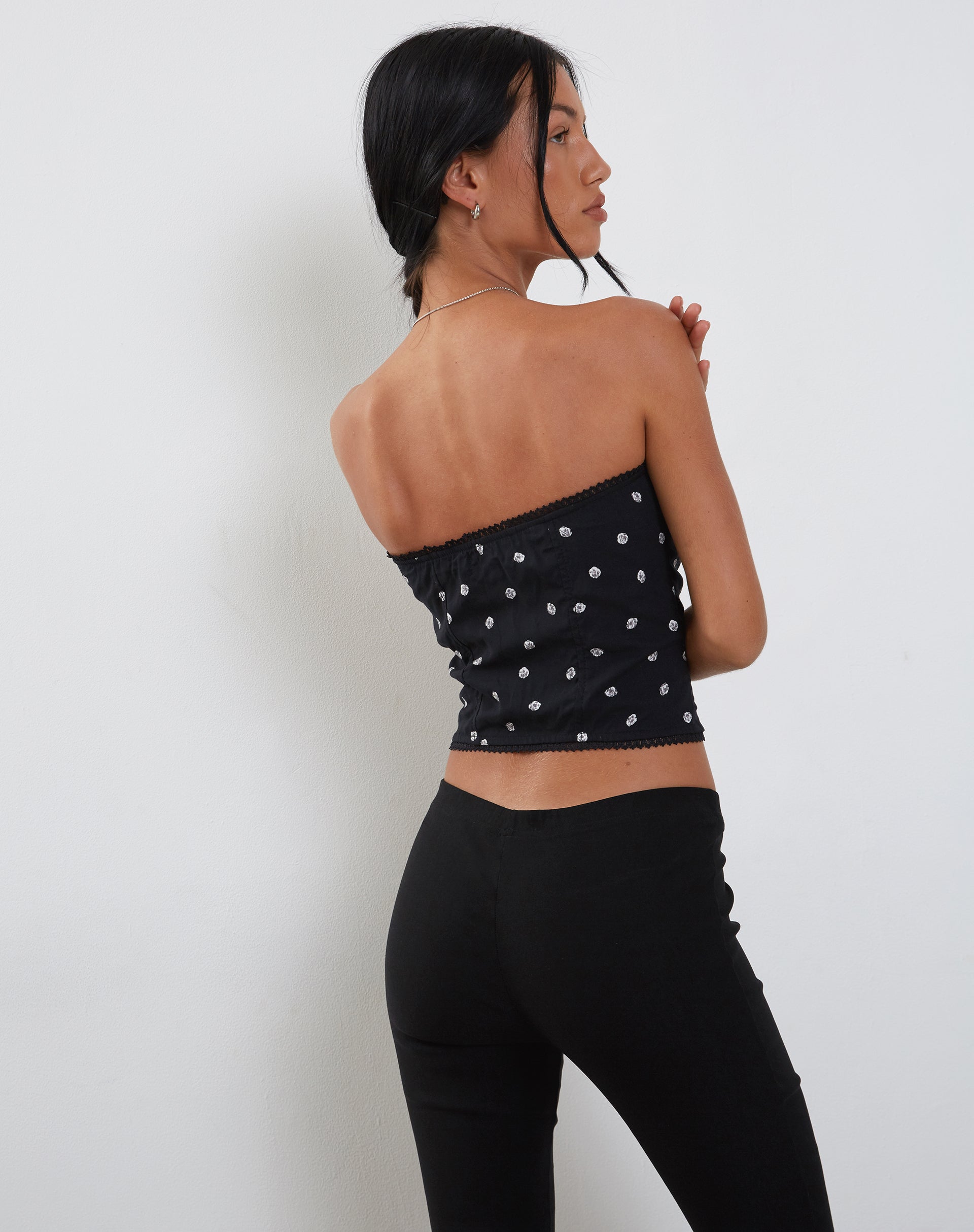 Image of Lacey Button Front Corset Top in Ditsy Rose Black