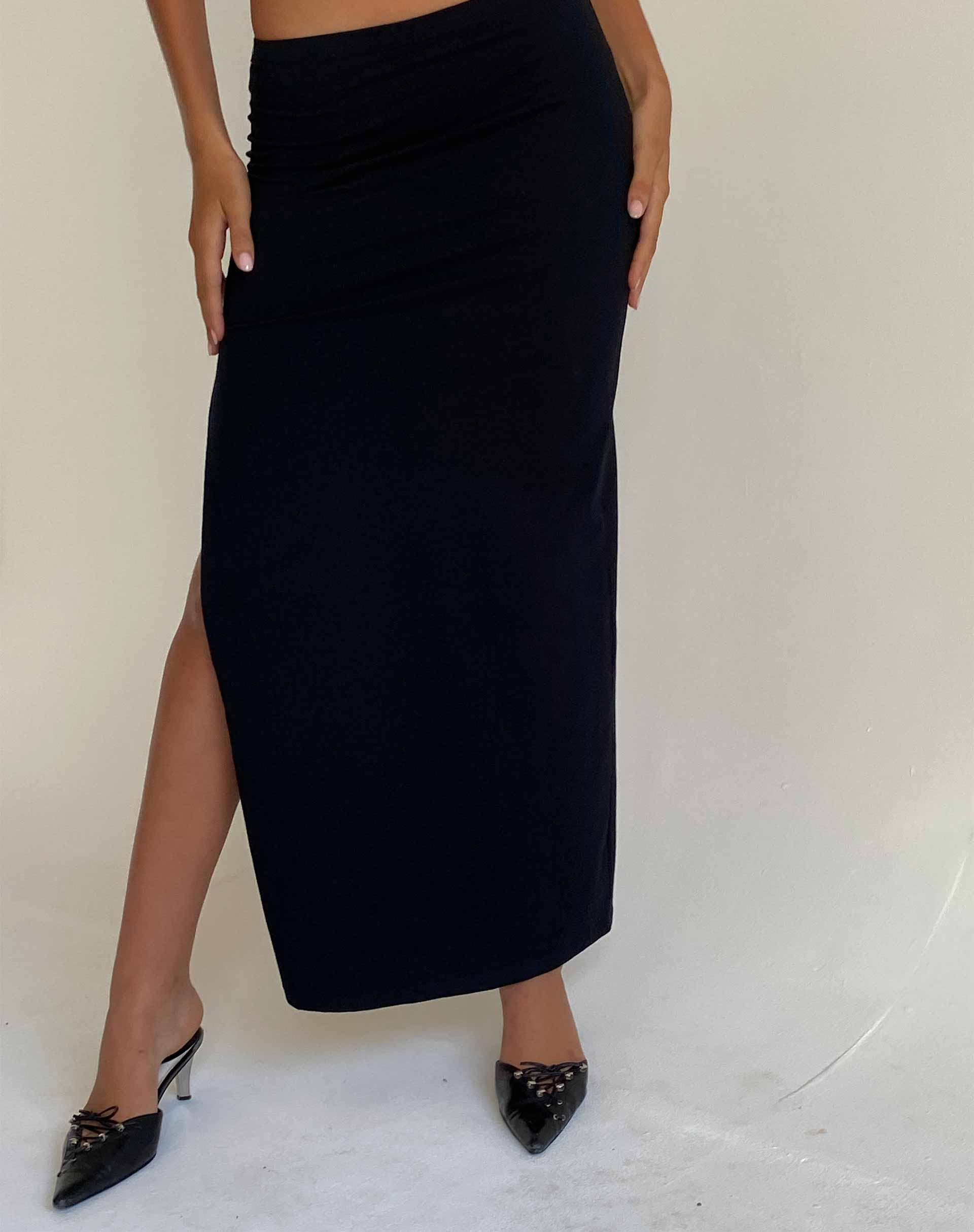 image of Stusie Split Hem Maxi Skirt in Black