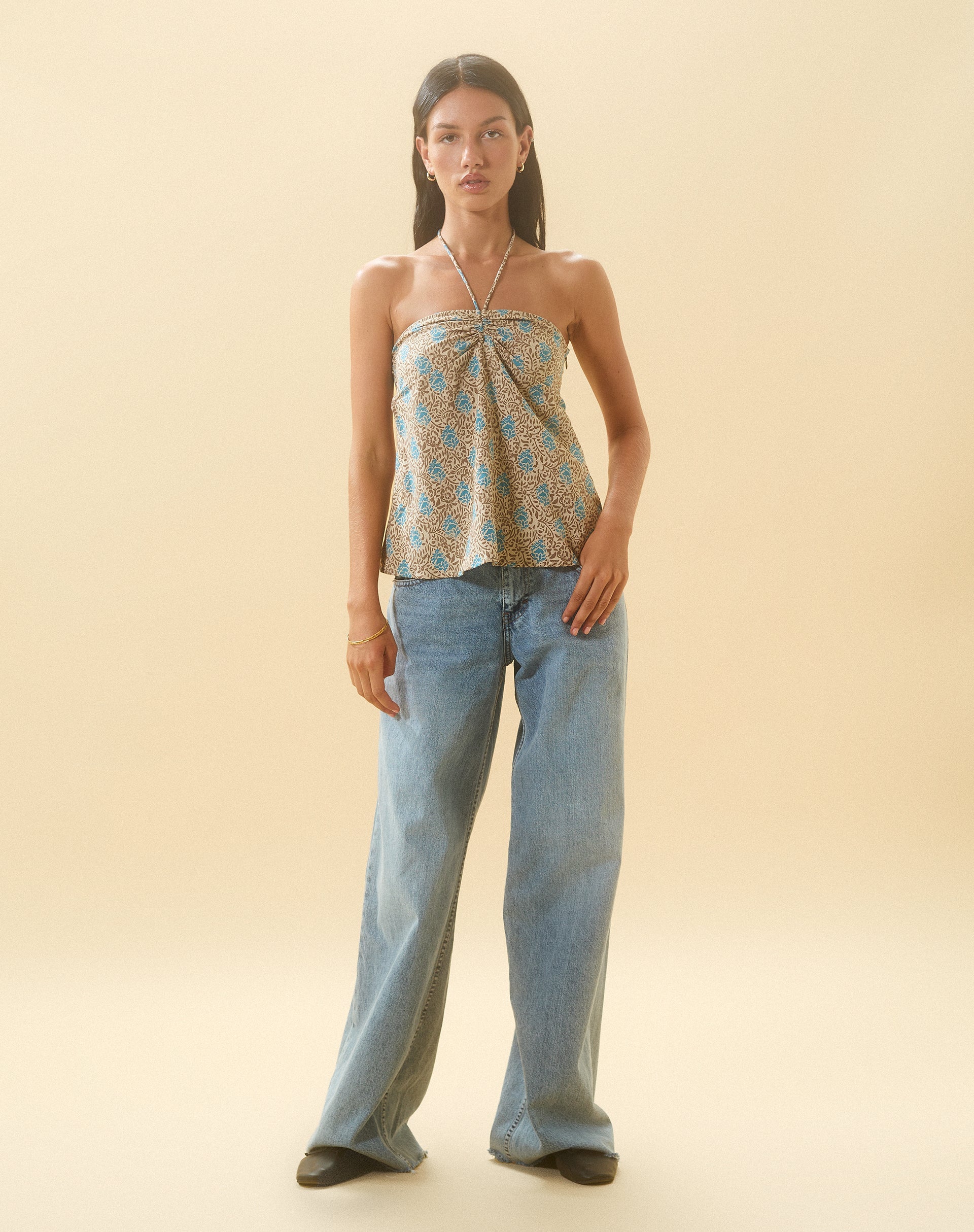 image of Laeri Halterneck Top in Bohemian Batik Blue Brown