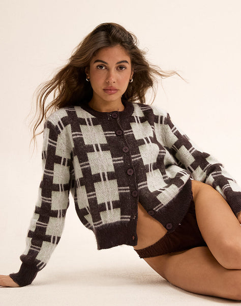 Brown Check Knit Cardigan | Anzio – motelrocks-com-aus