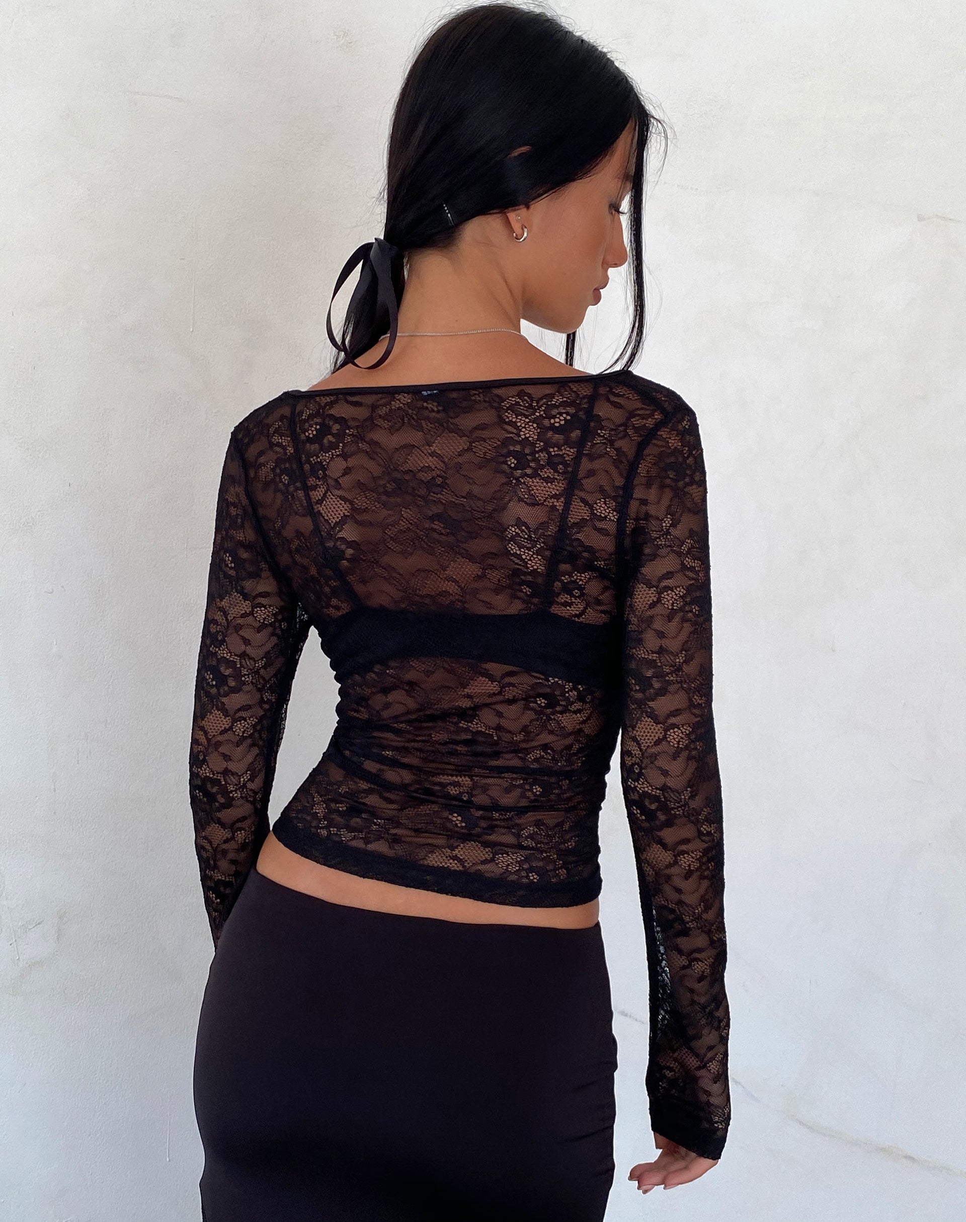 Image of Lainey Unlined Long Sleeve Top in Black Lace