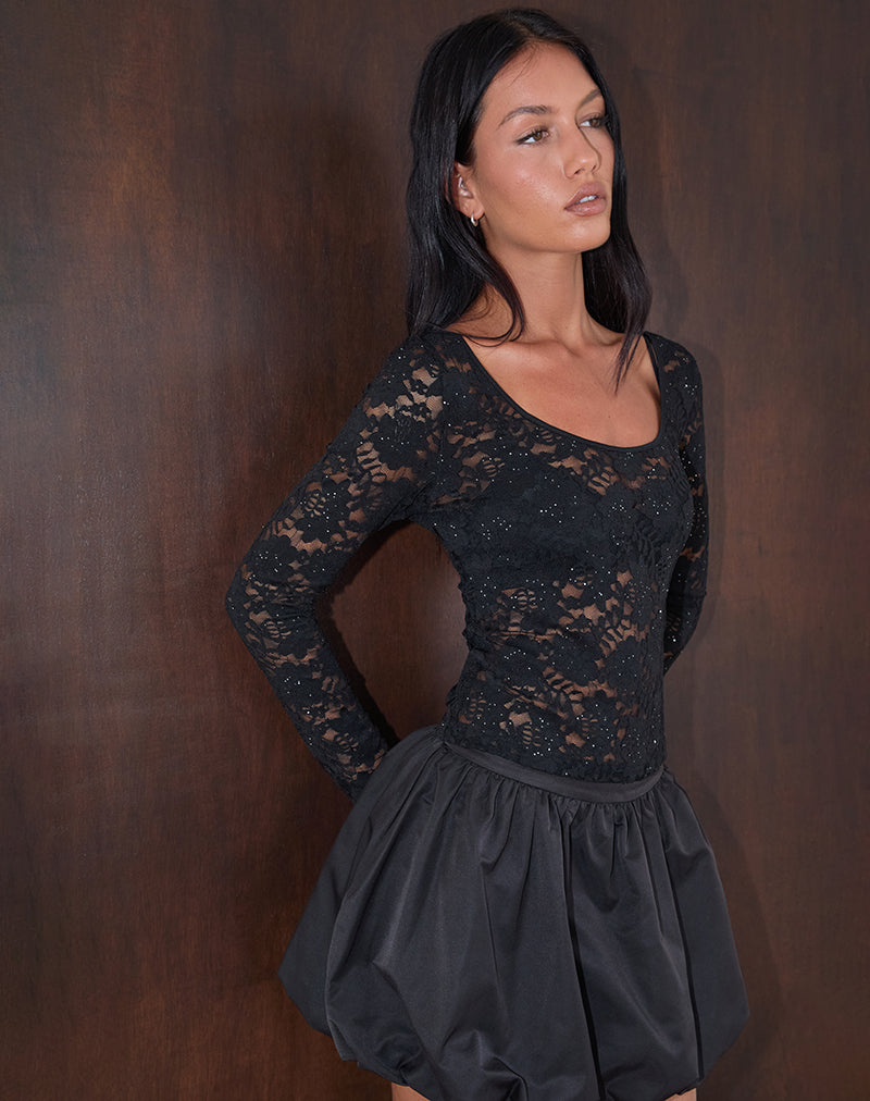 Image of Lainey Unlined Long Sleeve Top in Black Sequin Lace