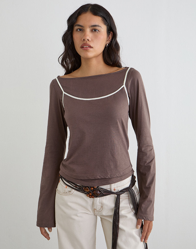 Laken Long Sleeve Top in Walnut with Vanilla Ice Binding