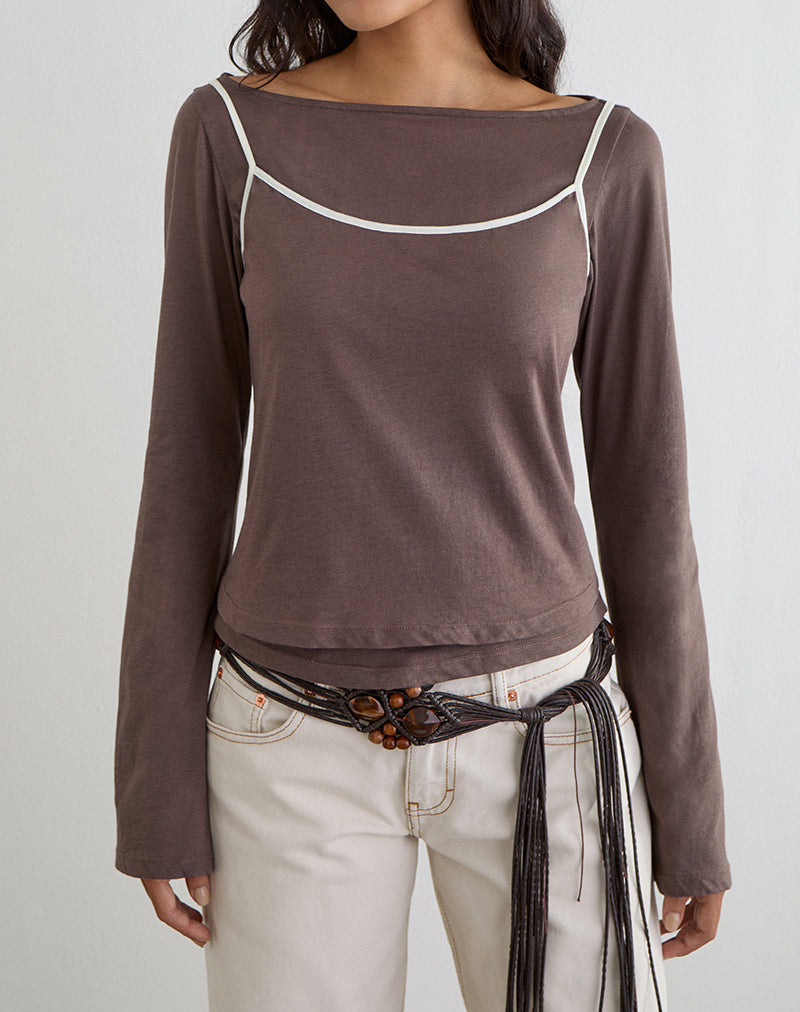 Laken Long Sleeve Top in Walnut with Vanilla Ice Binding
