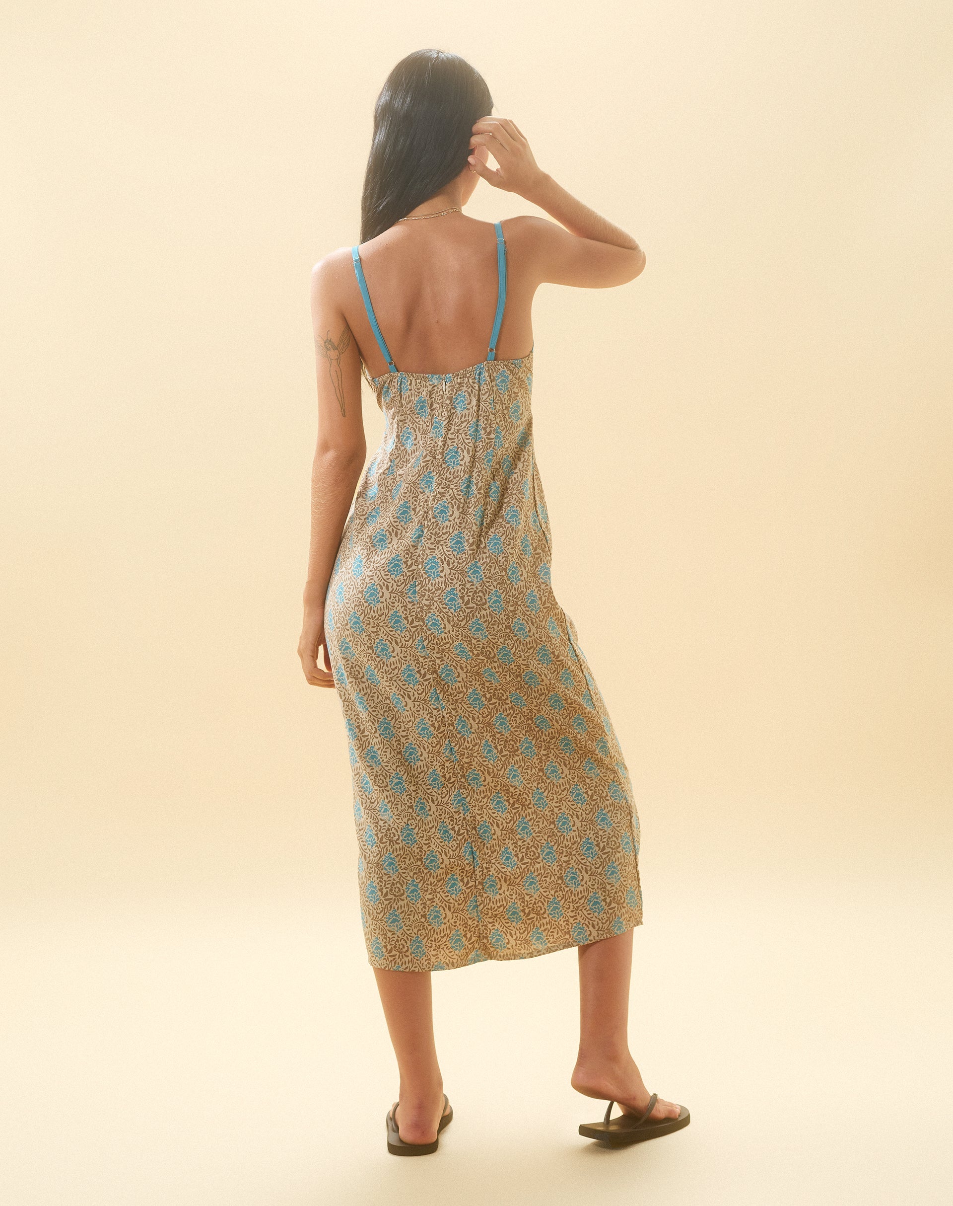 image of Lalu Midi Dress in Bohemian Batik Blue Brown