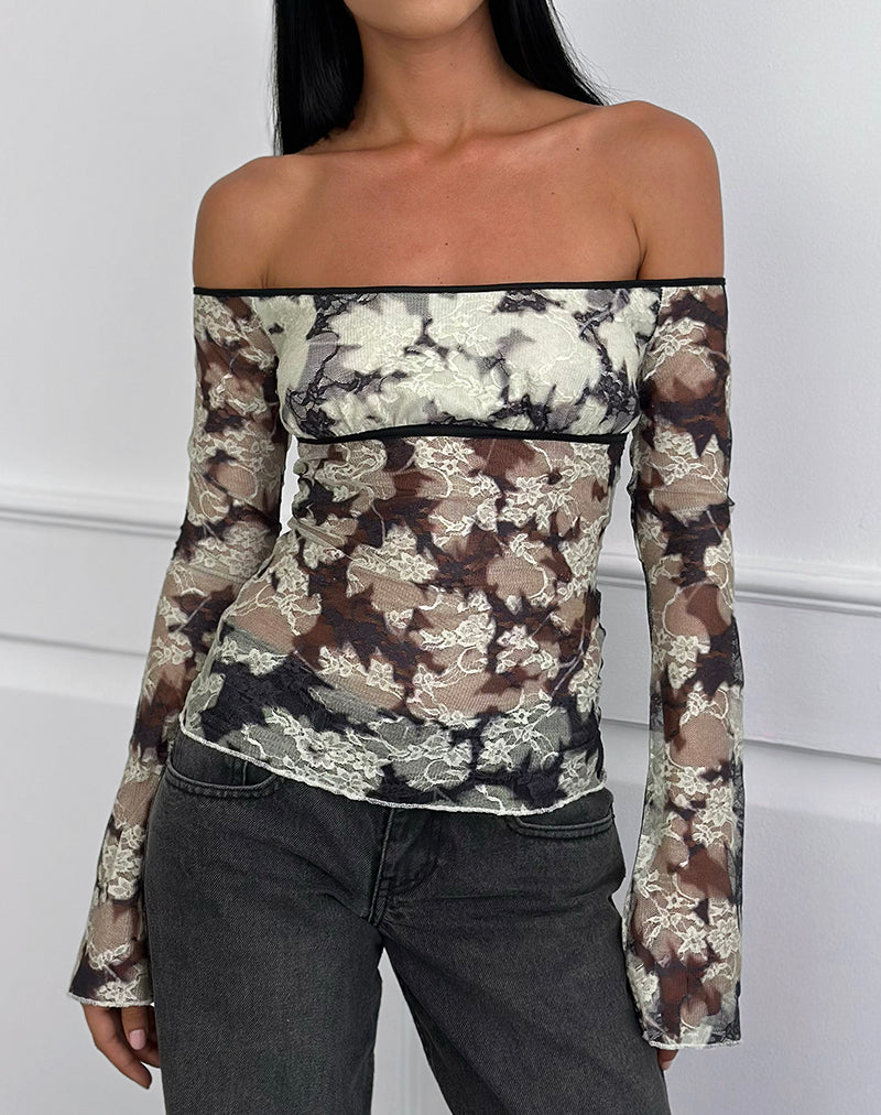 Image of Laluna Top in Silhouette Leaf Ivory Black