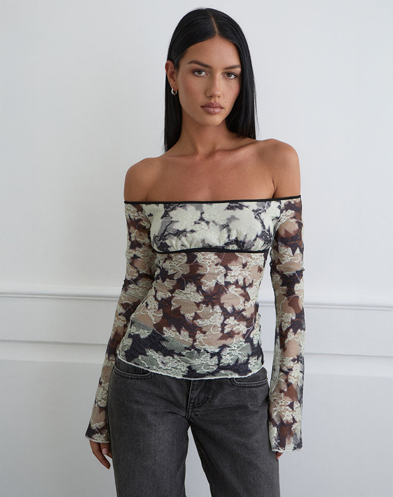 Laluna Top in Silhouette Leaf Ivory Black