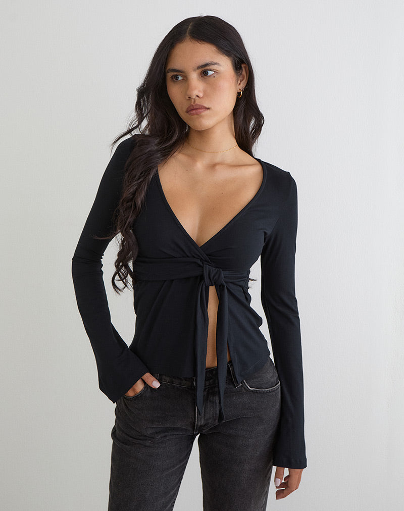 Image of Lamae Wrap Top in Black