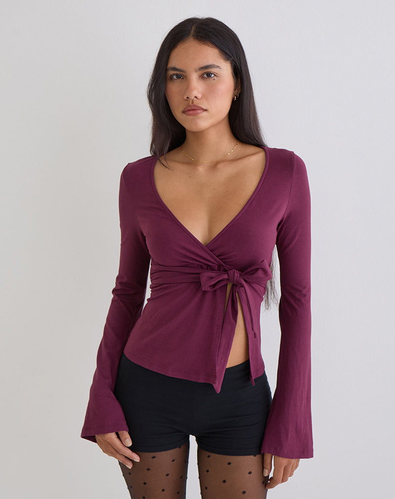 Image of Lamae Wrap Top in Deep Purple