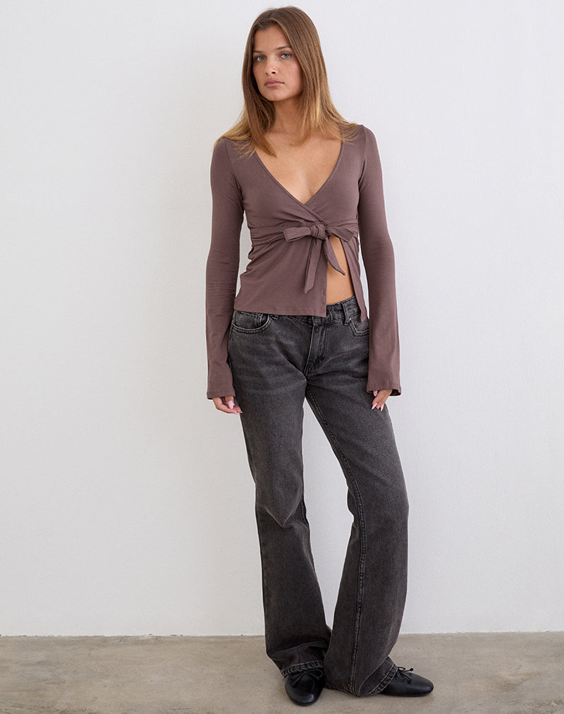 Lamae Wrap Top in Deep Taupe