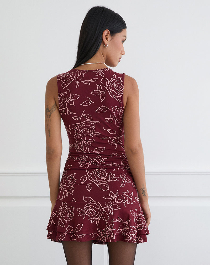 Image of Lanai Mini Dress in Outline Rose Maroon