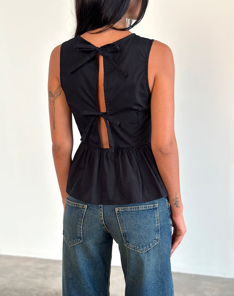 Image of Lanzo Tie Back Top in Poplin Black