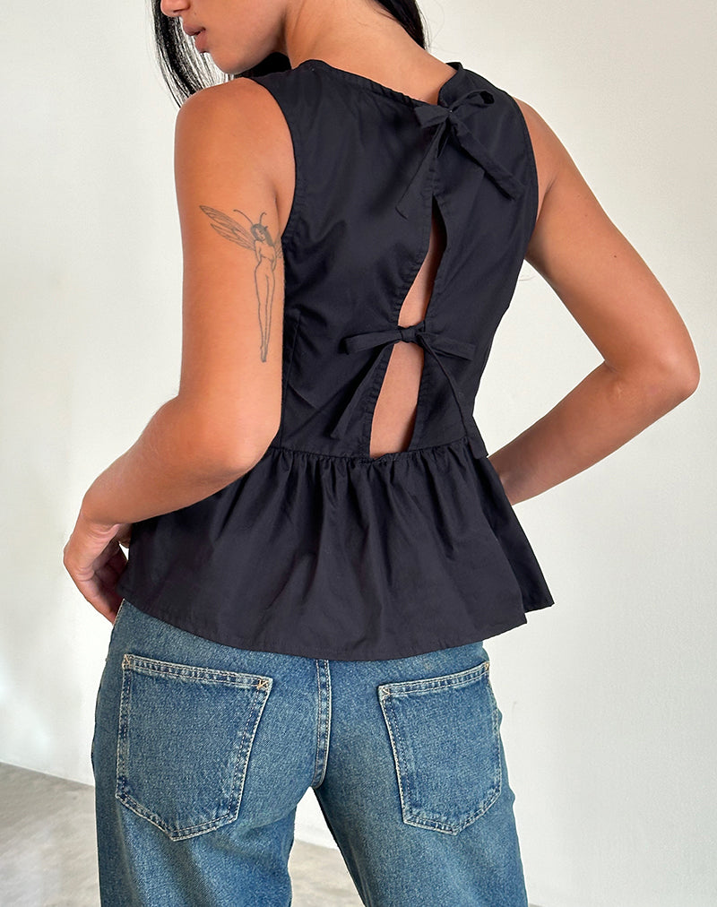 Image of Lanzo Tie Back Top in Poplin Black