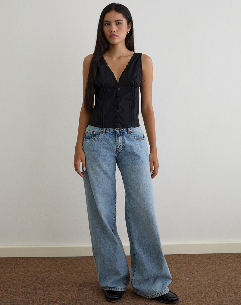 Lasily V Neck Corset Top in Black