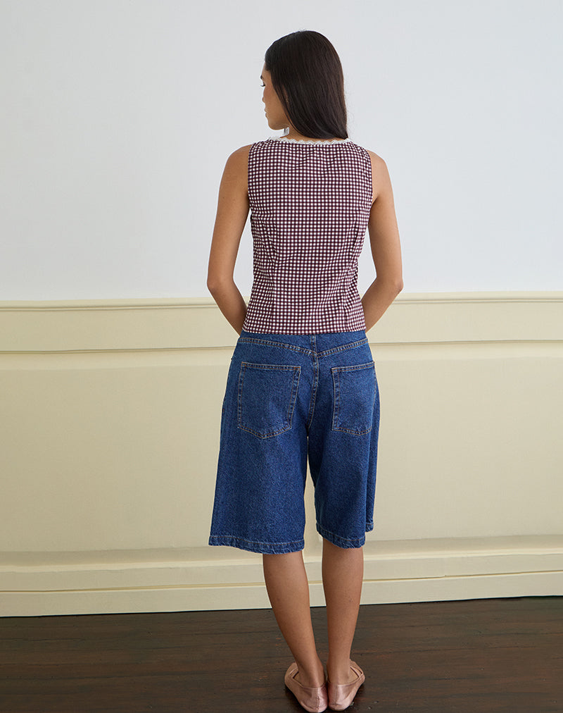 Image of Lasily V Neck Corset Top in Mini Gingham Wine