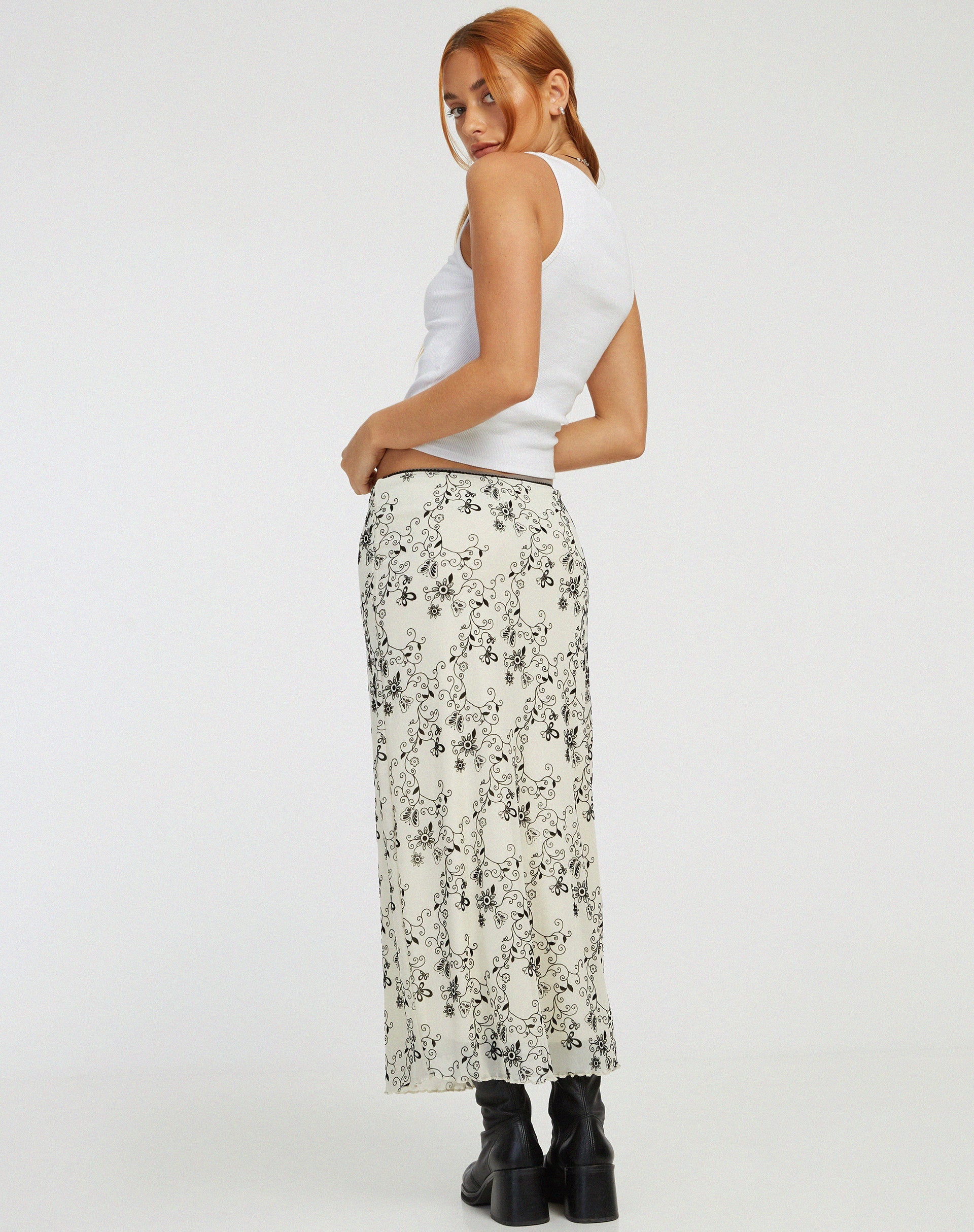 image of Lassie Maxi Skirt in Butterfly Vine Flock White