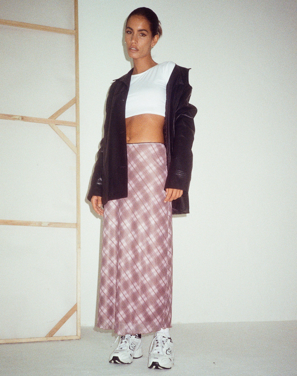 Lassie Maxi Skirt in Pink Blurred Check