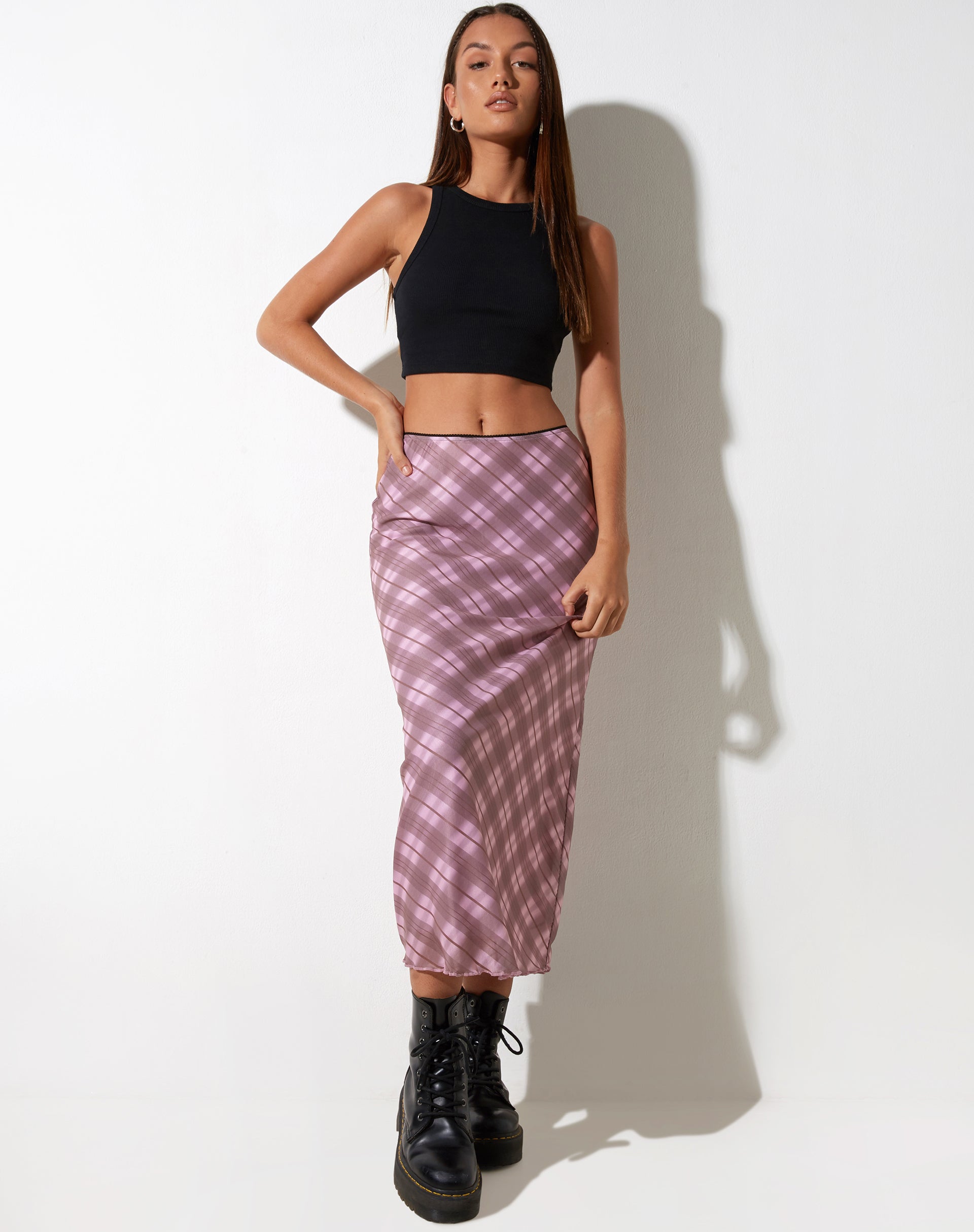 Plaid check maxi outlet skirt