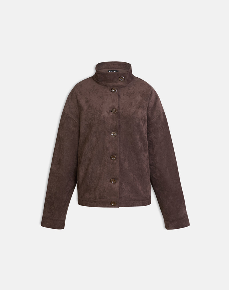 Image of Lastika Jacket in Faux Suede Dark Brown
