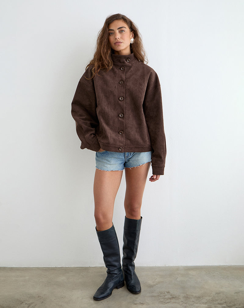Image of Lastika Jacket in Faux Suede Dark Brown