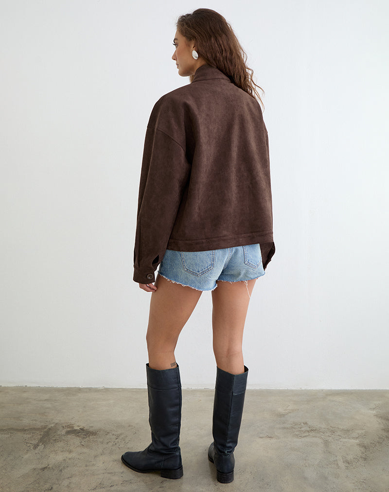 Image of Lastika Jacket in Faux Suede Dark Brown