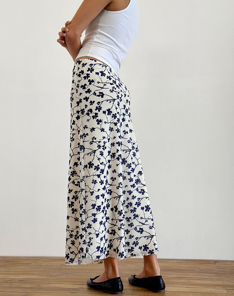 image of Latika Skirt in Grunge Floral Flock Cream