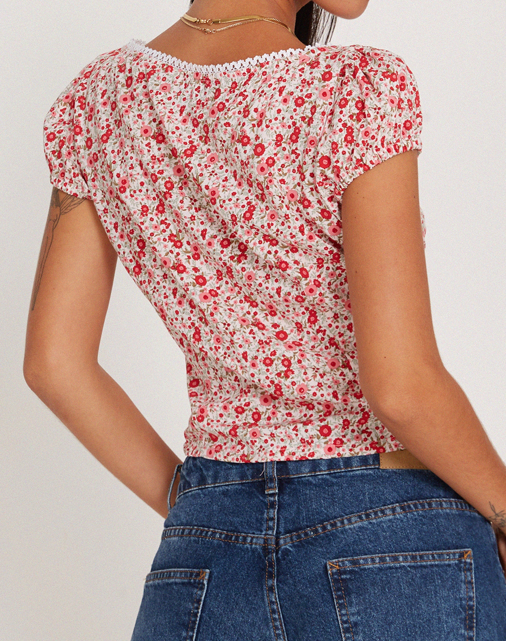 Image of Laz Top in Blush Red Ditsy Floral