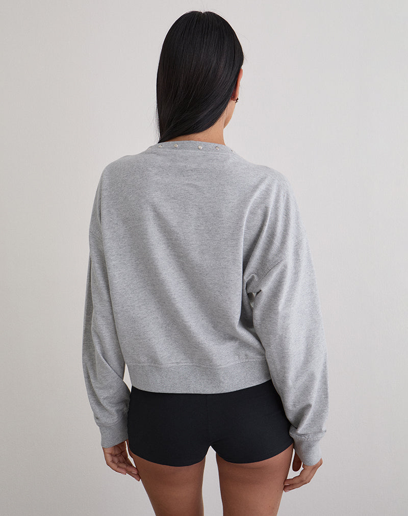 Image of Lazuly Slim Sweatshirt in Grey Marl with Studs