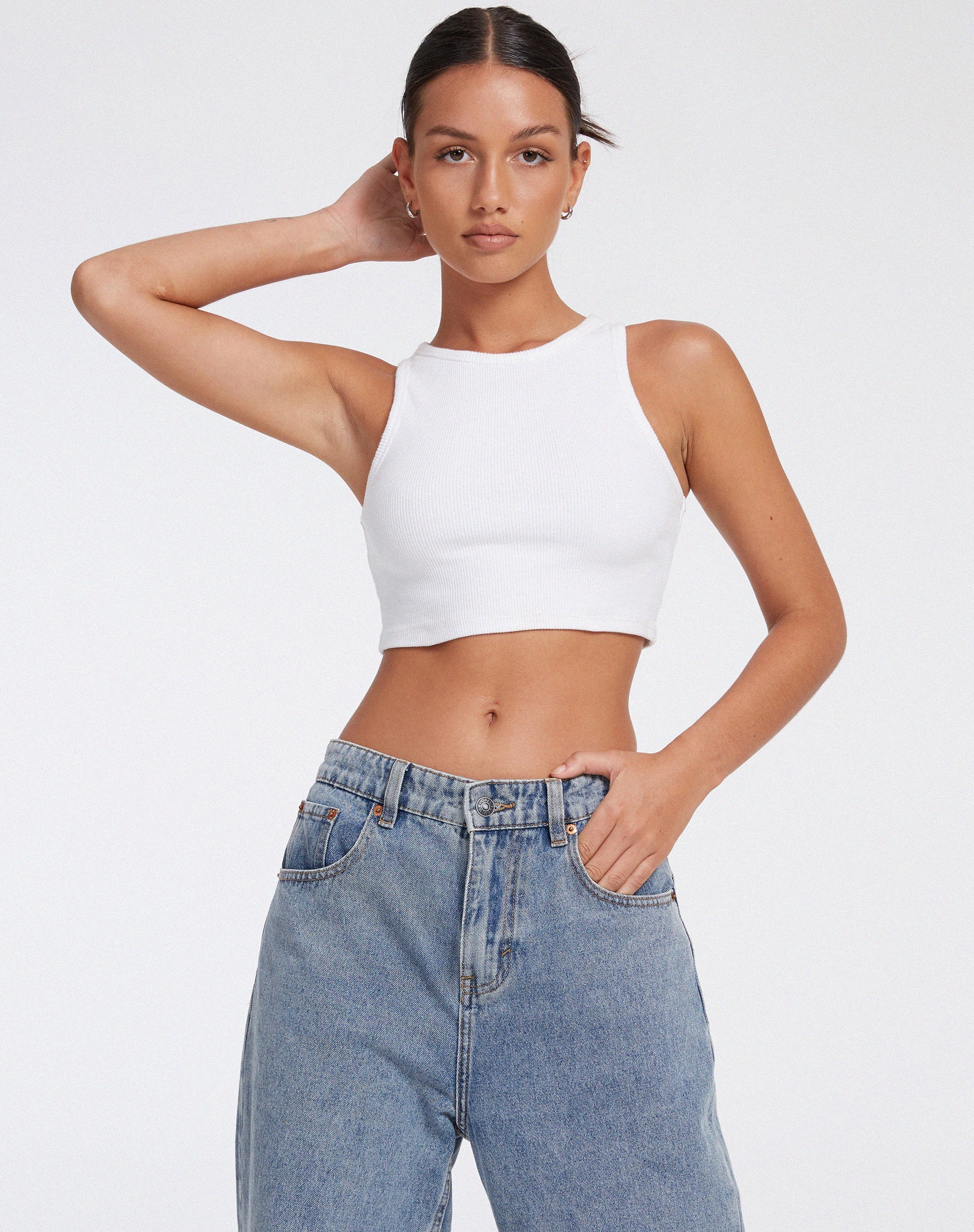 image of Leah Crop Top in Rib White