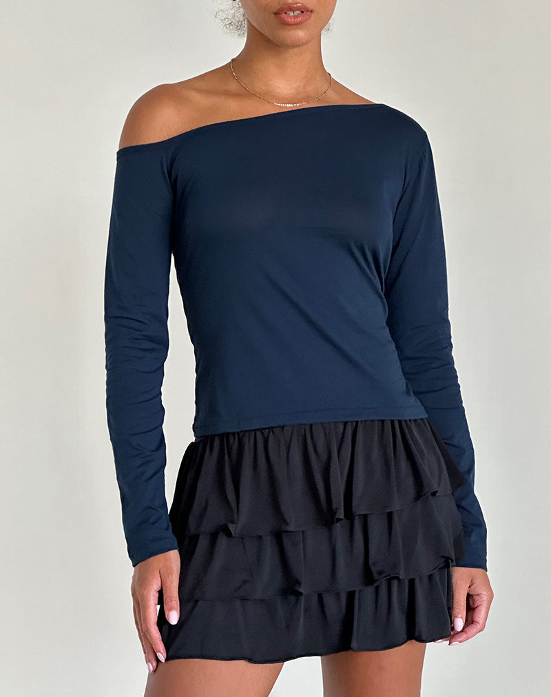 Image of Ledez Asym Slouchy Top in Navy Tissue