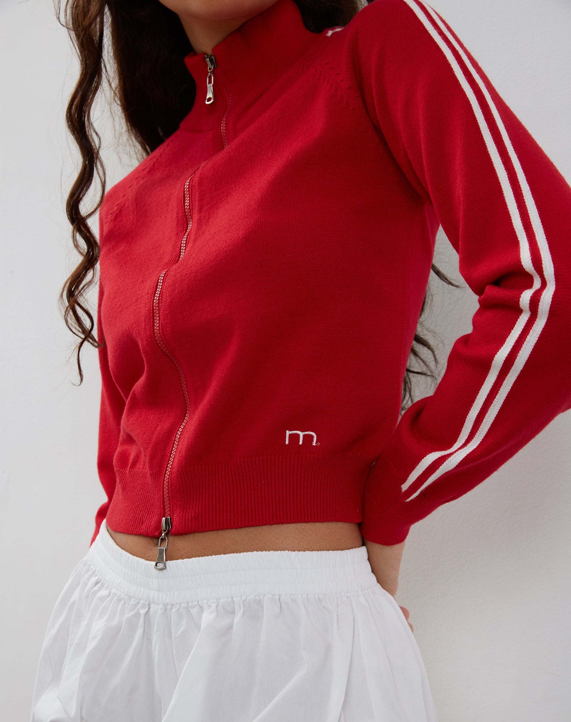 Image of Lennon Zip Up Jacket in Red with White Side Stripes