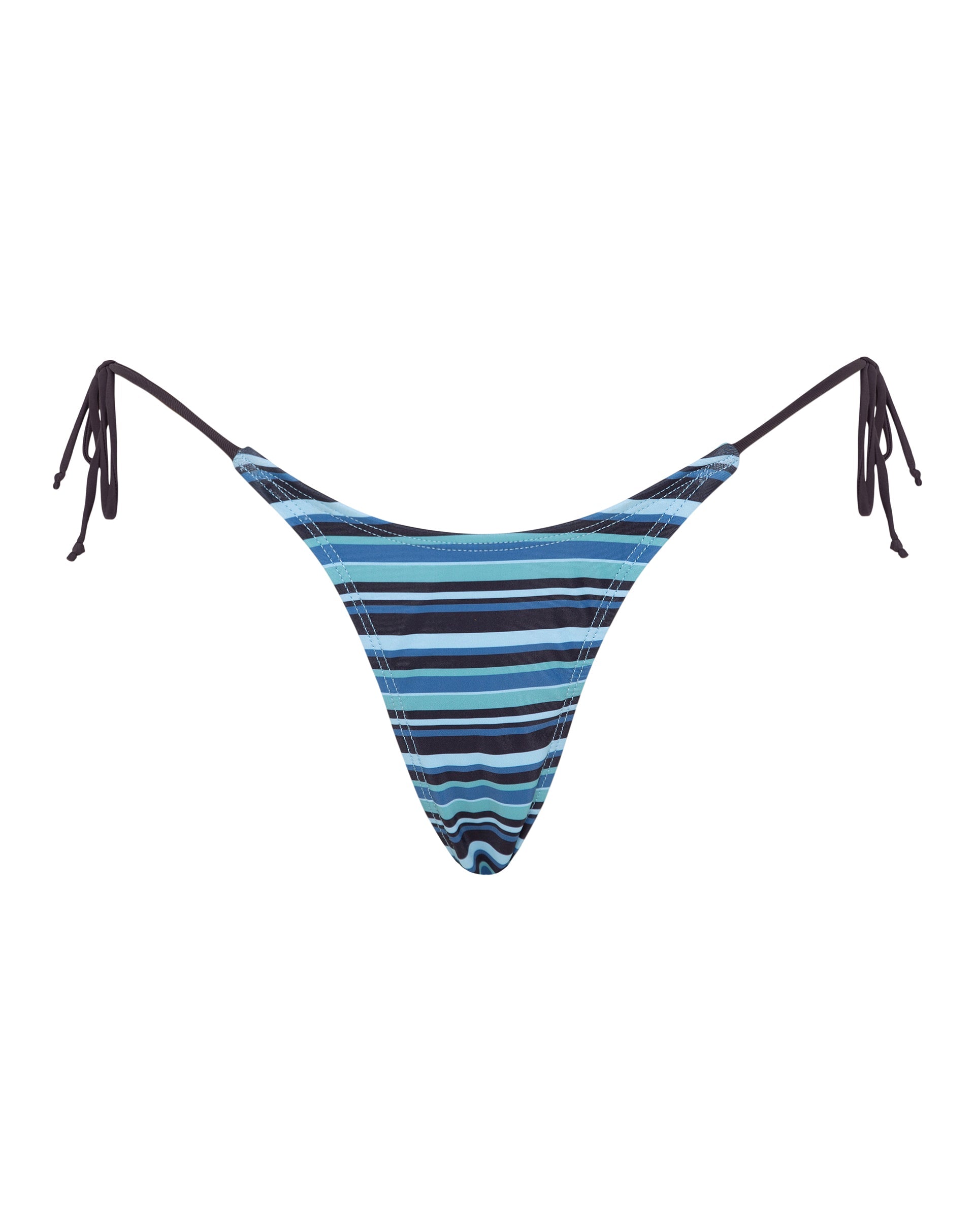 Image of Lentra Bikini Bottom in Stripe Blue with Brown Tie