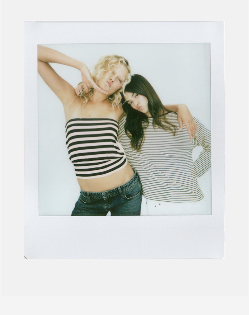 Image of Leocadia Bandeau Top in Cupro Stripe Black and Ivory