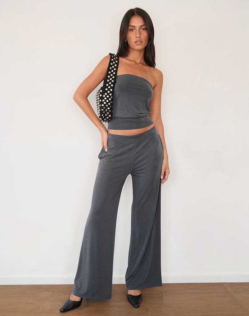 Baku Wide Leg Trouser in Dark Grey