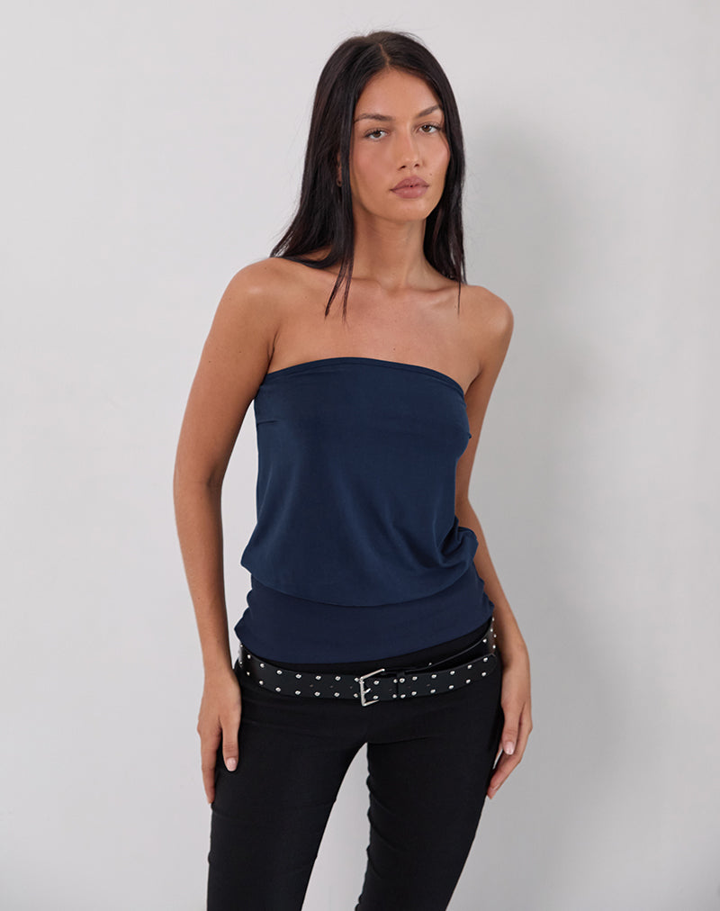 Image of Leocadia Long Bandeau Top In Cupro Navy